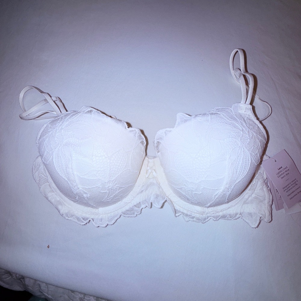 Auden Lace Demi Bra Womens 34B White New‎ Lightly Lined Comfort Wire Floral
